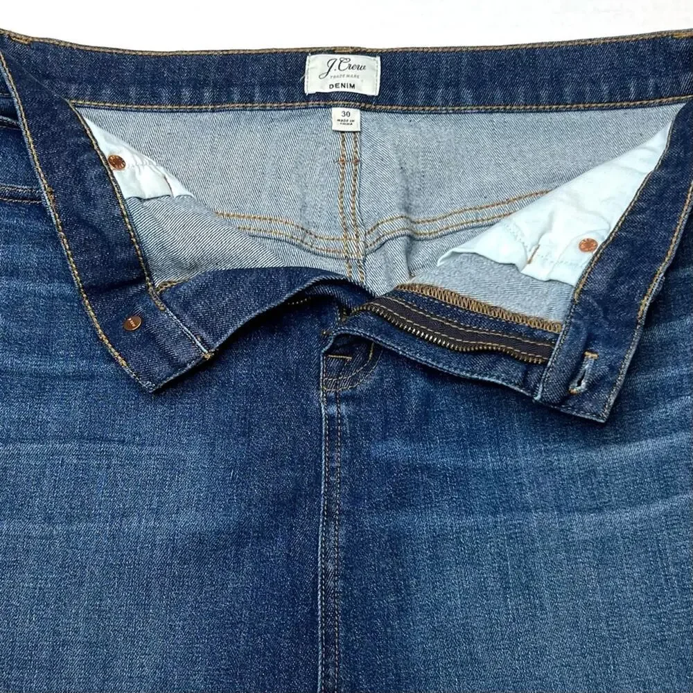 J. Crew Trademark Denim Jean Skirt 30 10 Stretch Cutoff Frayed Hem Academia